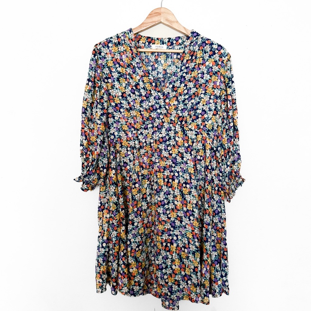 Umgee Floral Long Sleeve V-Neck Dress in Navy Multi - Picture 2 of 7